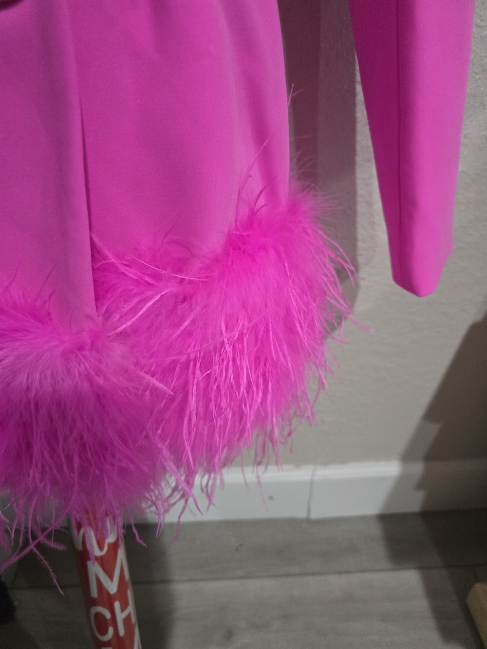 Fashion Nova Neon Pink Feather Trim Double-Breasted Blazer - Picture 5 of 12